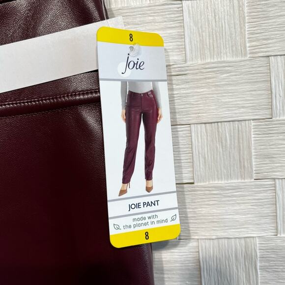 Joie Women’s Vegan Leather Straight Leg Pants Size 8 Maroon Red 90s Y2K - Picture 5 of 13